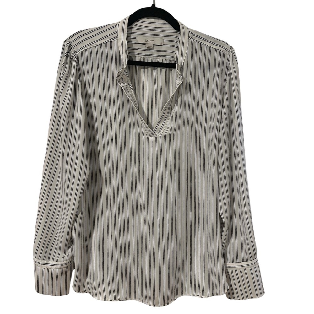 LOFT Black and White Striped Top Sz L